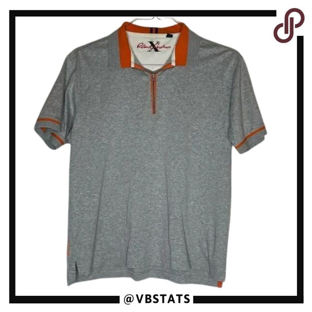 Robert Graham X Women’s SS Luxury Polo Shirt Gray with Orange‎ Piping 1/4 Zip XL